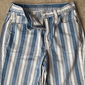 American Eagle white and blue striped jeans.